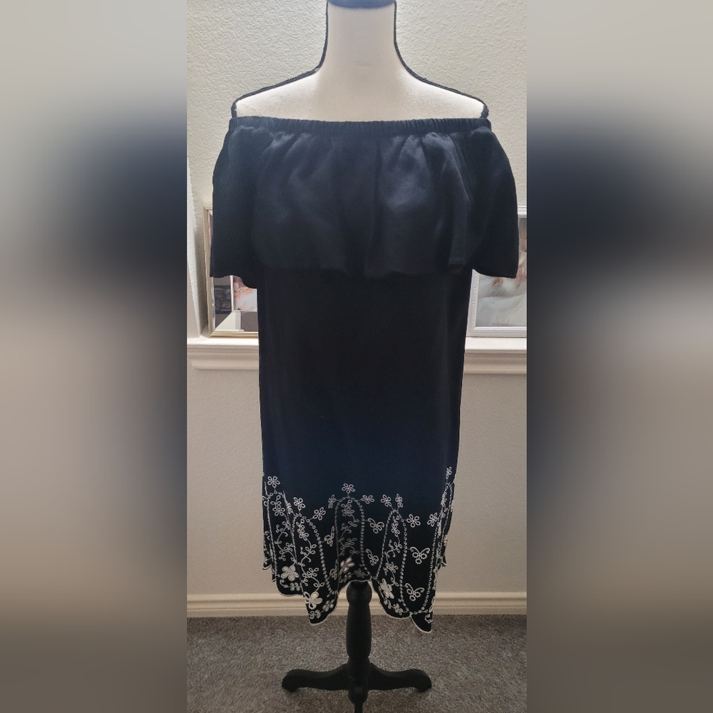4/$25Old Navy Cotton Black Summer Dress White Lace Trim Adjustable Shoulders